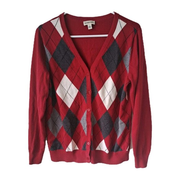 Saint John's Bay Women’s XL Red White Gray Cardigan Sweater - Picture 1 of 5